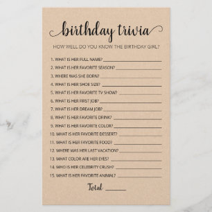 Editable Birthday trivia Birthday party game