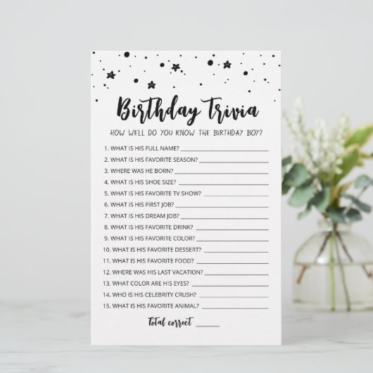 Editable Birthday trivia Birthday party game (Staand voorkant)