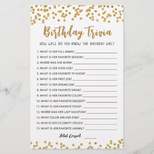 Editable Birthday trivia Birthday party game (Voorkant)