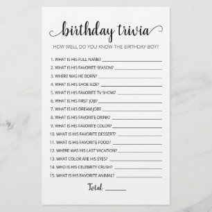 Editable Birthday trivia Birthday party game
