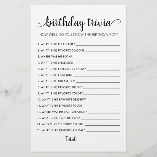 Editable Birthday trivia Birthday party game (Voorkant)