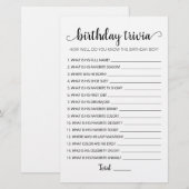Editable Birthday trivia Birthday party game (Voorkant / Achterkant)