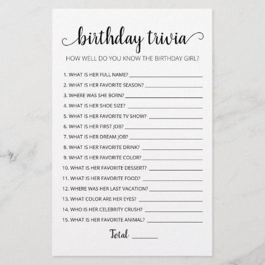 Editable Birthday trivia Birthday party game (Voorkant)