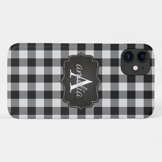 EDITABLE Black and White Buffalo Pset Monogramed Case-Mate iPhone Case (Achterkant (horizontaal))