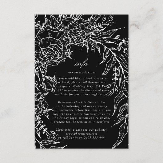 Editable Black Flower White Wreath Wedding Informatiekaartje (Voorkant)