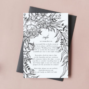 Editable Black Flower White Wreath Wedding Informatiekaartje