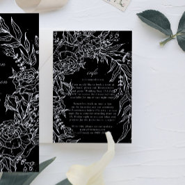 Editable Black Flower White Wreath Wedding Informatiekaartje
