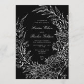 Editable Black Flower White Wreath Wedding Kaart (Voorkant)