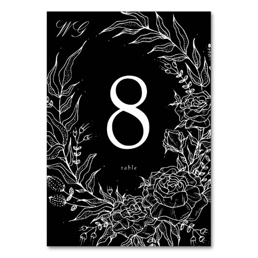 Editable Black Flower White Wreath Wedding Kaart (Voorkant)