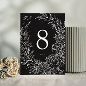 Editable Black Flower White Wreath Wedding Kaart