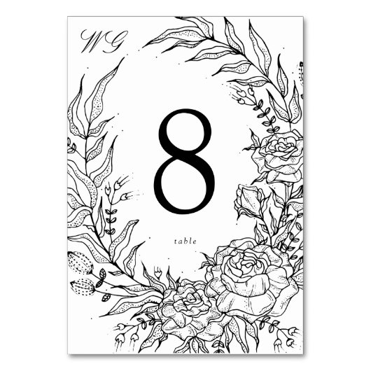 Editable Black Flower White Wreath Wedding Kaart (Voorkant)