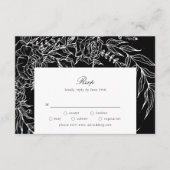 Editable Black Flower White Wreath Wedding RSVP Kaartje (Voorkant)