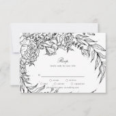 Editable Black Flower White Wreath Wedding RSVP Kaartje (Voorkant)