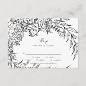 Editable Black Flower White Wreath Wedding RSVP Kaartje (Voorkant)