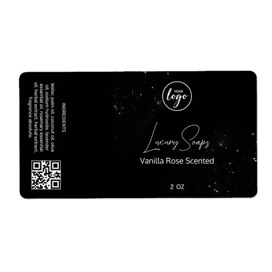 Editable Black Glitter Soap Packaging Labels (Voorkant)