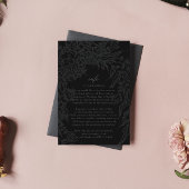 Editable Black op Black Floral Wreath Wedding Informatiekaartje