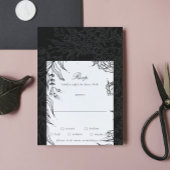 Editable Black op Black Flower Wreath Wedding RSVP Kaartje