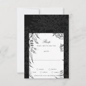Editable Black op Black Flower Wreath Wedding RSVP Kaartje (Voorkant)