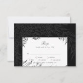 Editable Black op Black Flower Wreath Wedding RSVP Kaartje (Voorkant)