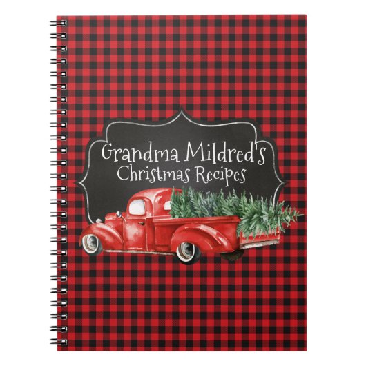 Editable Black Red Buffalo Pset Red Truck Notitieboek (Voorkant)