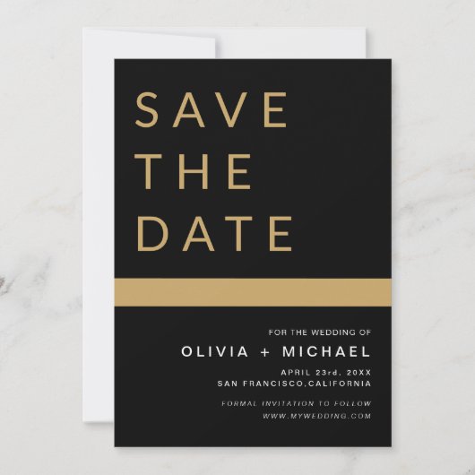 Editable Black Save the Date Elegant Gold (Voorkant)