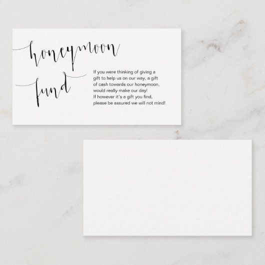 Editable Black script, Wedding Honeymoon Fund Informatiekaartje (Voorkant / Achterkant)