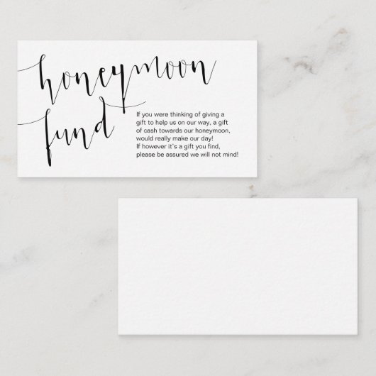Editable Black Script, Wedding Honeymoon Fund Informatiekaartje (Voorkant / Achterkant)