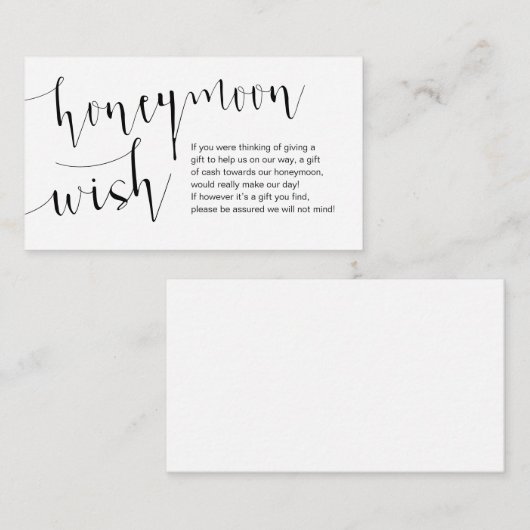 Editable Black Script, Wedding Honeymoon Wish Informatiekaartje (Voorkant / Achterkant)