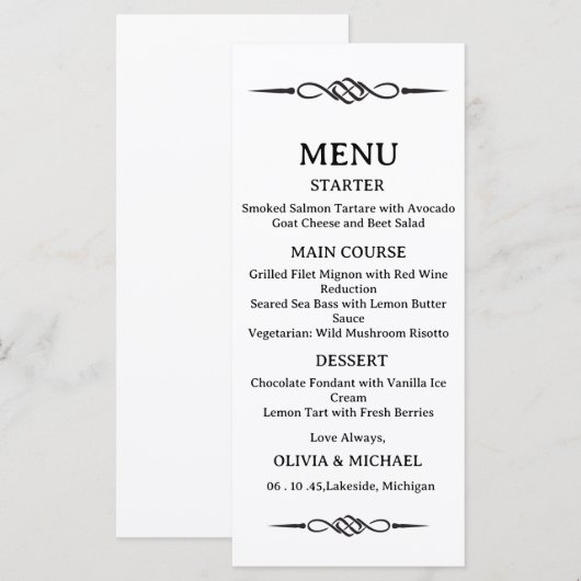Editable Black & White Celtic Knot Arrow Wedding Menu (Voorkant / Achterkant)