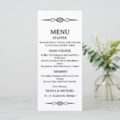 Editable Black & White Celtic Knot Arrow Wedding Menu (Staand voorkant)