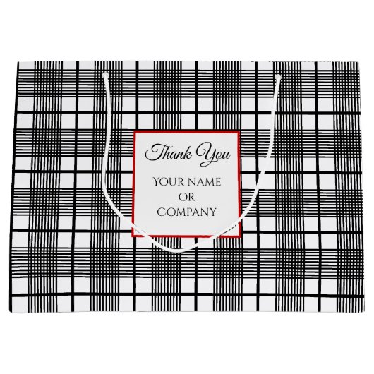 Editable Black White Glen Pset Pattern Gift Bag Groot Cadeauzakje (Voorkant)