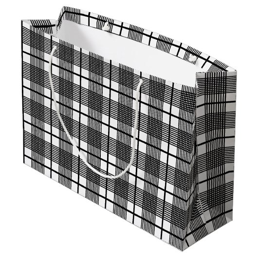 Editable Black White Glen Pset Pattern Gift Bag Groot Cadeauzakje (Achterkant Gekanteld)