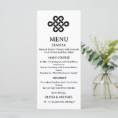 Editable Black & White Trinity Celtic Knot Wedding Menu (Staand voorkant)