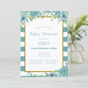 Editable Blauwgroen Floral Invitation, Bridal, Bab Kaart
