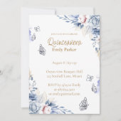 Editable Blue and Gold Quinceañera Invitation Kaart (Voorkant)