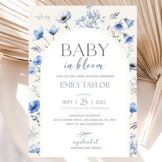 Editable Blue Baby In Bloom Baby Shower Invitation Kaart