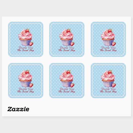 Editable Blue Bakery Thank You  | Cupcake Logo Vierkante Sticker (Vel)