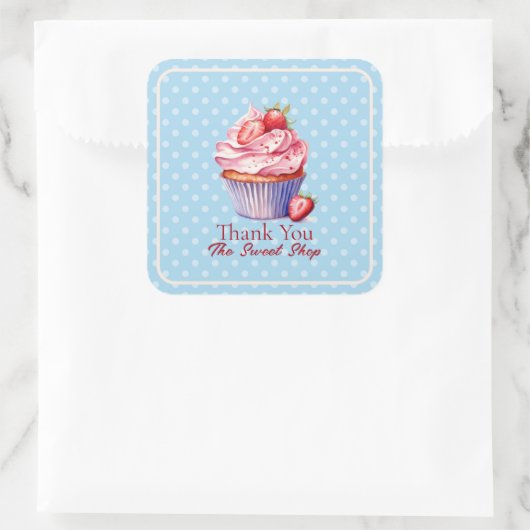 Editable Blue Bakery Thank You  | Cupcake Logo Vierkante Sticker (Tas)