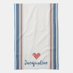 Editable Blue Beige Striped Kitchen Towel Theedoek