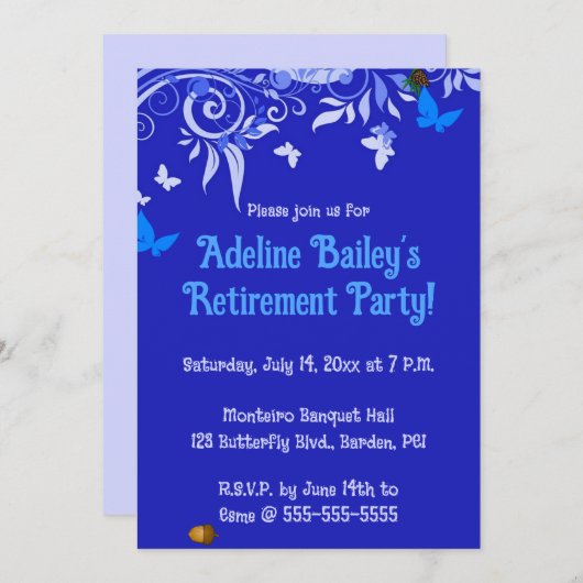 Editable Blue Butterflies and Swirls Kaart (Voorkant / Achterkant)