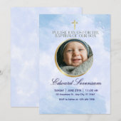 Editable Blue Cloud Baby Boy Baptism Kaart (Voorkant / Achterkant)