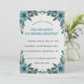 Editable Blue Flowers on Grey Wood Jubileum Kaart (Staand voorkant)