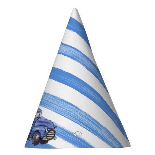 Editable Blue Truck ThormBlue Stripe Feesthoedjes (Rechts)