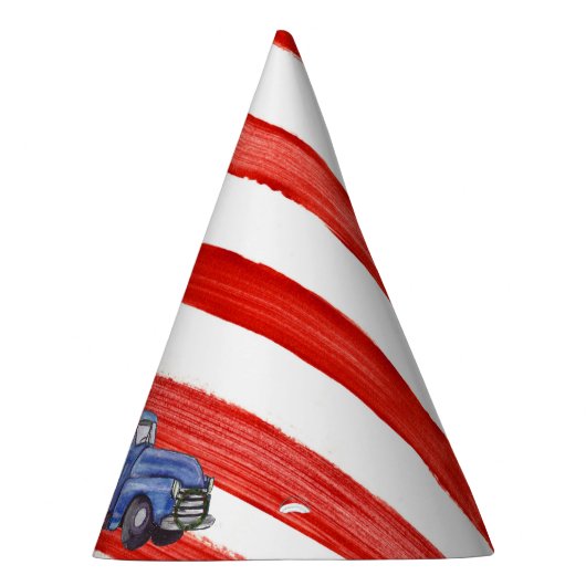 Editable Blue Truck Thormed Red Stripe Feesthoedjes (Rechts)