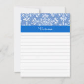 Editable Blue White  Damask Floral Lined Notitiekaartje (Voorkant)