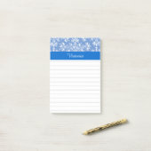 Editable Blue White  Damask Floral Lined Post-it® Notes (Op bureau)
