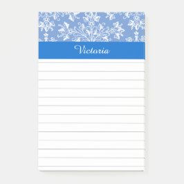Editable Blue White  Damask Floral Lined Post-it® Notes