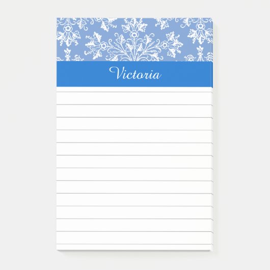 Editable Blue White  Damask Floral Lined Post-it® Notes (Voorkant)