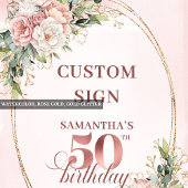 Editable Blush Pink Greenery 50 Birthday Tabletop Poster