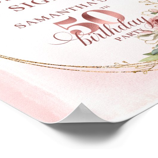 Editable Blush Pink Greenery 50 Birthday Tabletop Poster (Hoek)